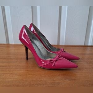 Guess Pink Leather Heels Pointed Toe Patent Fuschia Bow Retro Coquette Y2K 6.5
